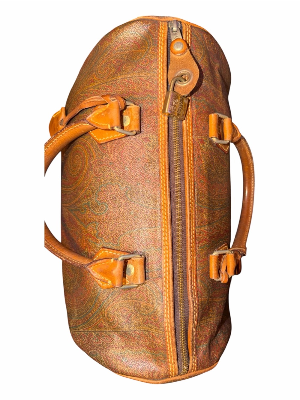 Vintage ETRO Milano Paisley Coated Canvas Boston Bag w/ Lock&Key - Full Set 1991 - Picture 6 of 8